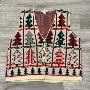 Cabin Creek vintage holiday Christmas tree sweater vest button down XL sparkle